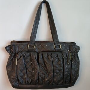 Tote bag  Charcoal Quilted Tote Oversize with Gold Details